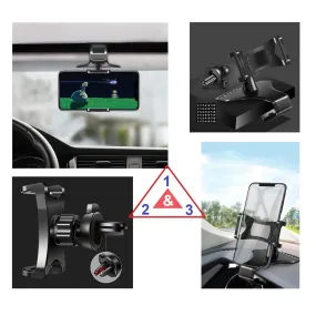 3 in 1 Car GPS Smartphone Holder: Dashboard / Visor Clamp   AC Grid Clip for Sharp 507SH - Black