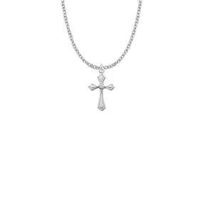 7/8 Inch Sterling Silver Flared and Pointed Ends Cross Necklace with Cubic Zirconia Stone