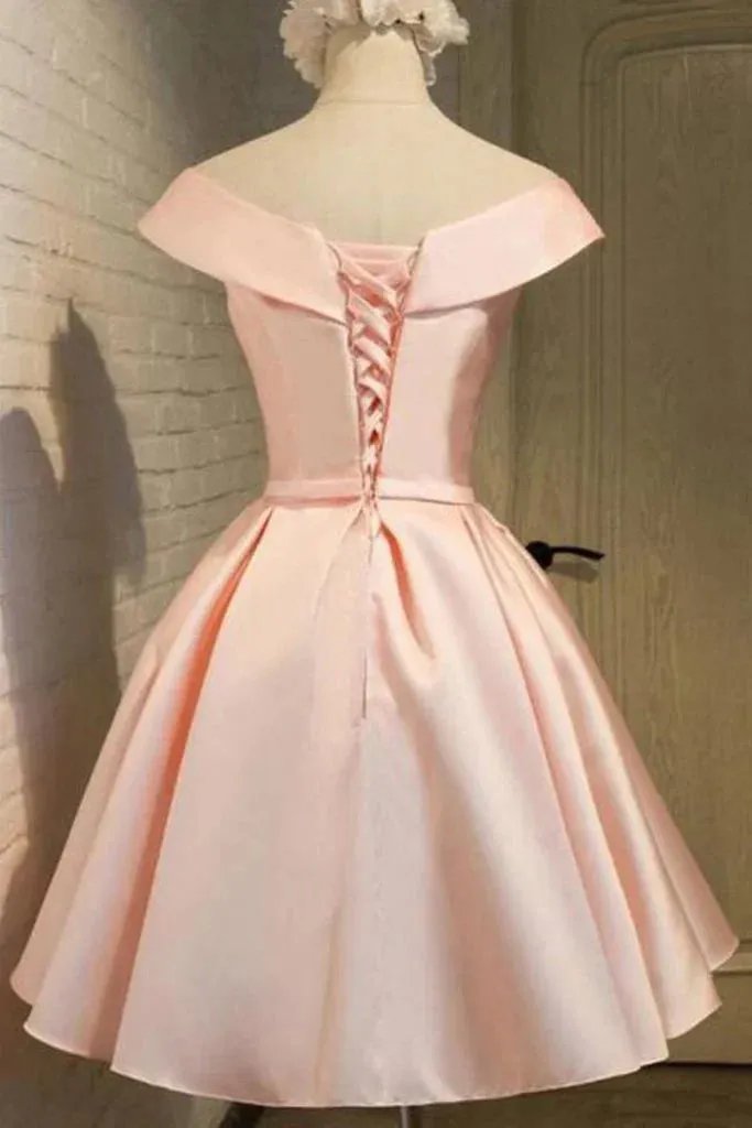 A Line Homecoming Dresses Off The Shoulder Satin With Sash