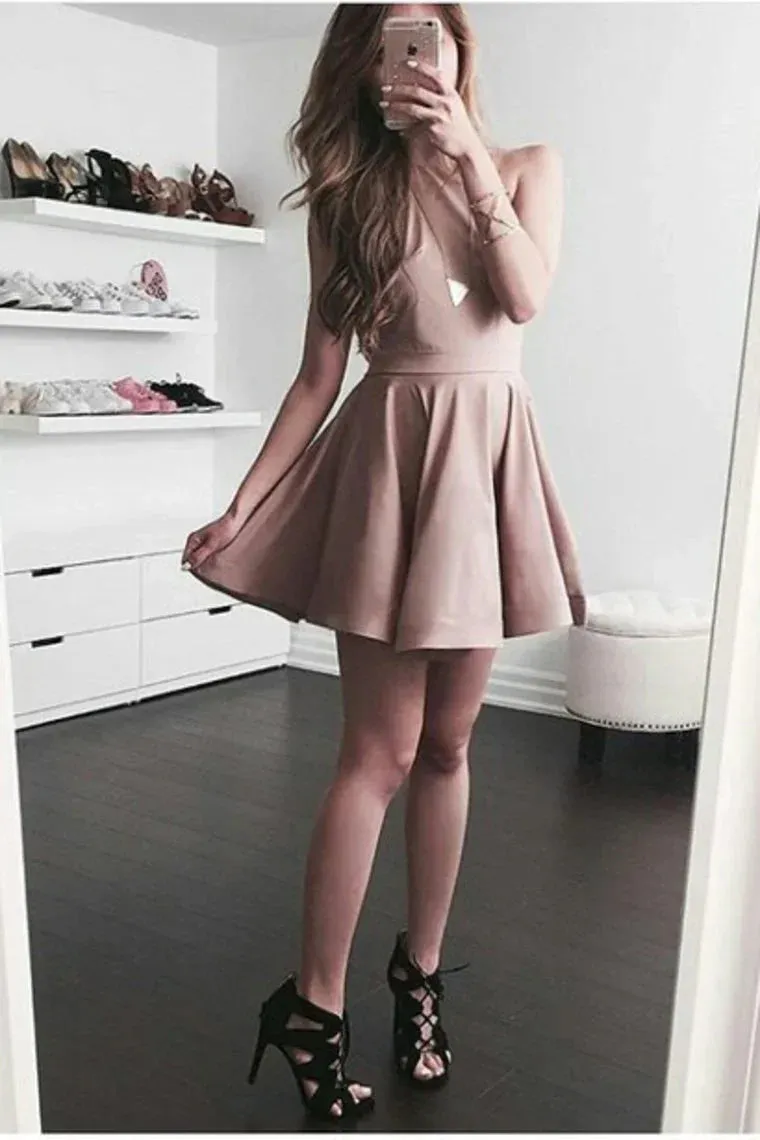 A Line Homecoming Dresses Scoop Satin Zipper Up