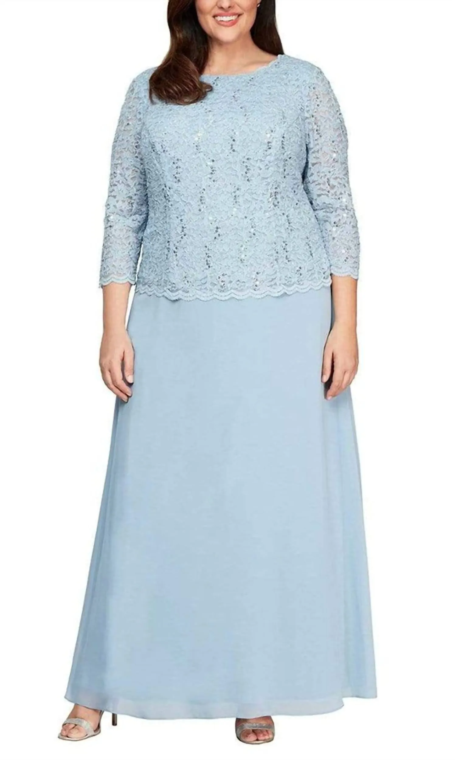 Alex Evenings - Sequin Lace Chiffon Faux Two-piece Long Dress