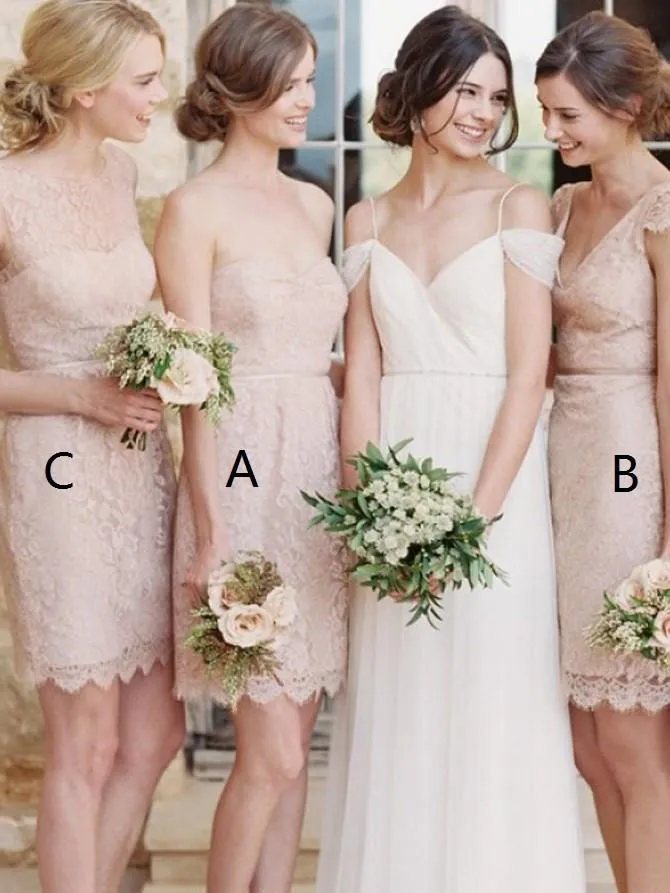Anneprom Elegant Sheath/Column Bridesmaid Dresses Tulle Short Bridesmaid Dresses APB0114