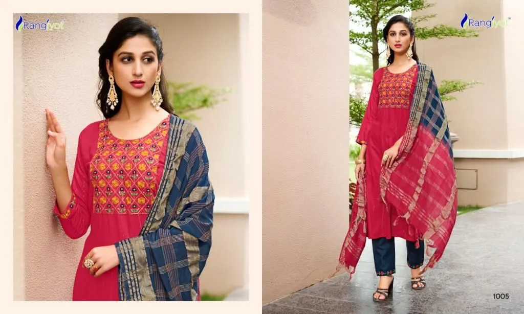 ANUSHA VOL 1 RAYON KURTI WITH BOTTOM AND DUPATTA