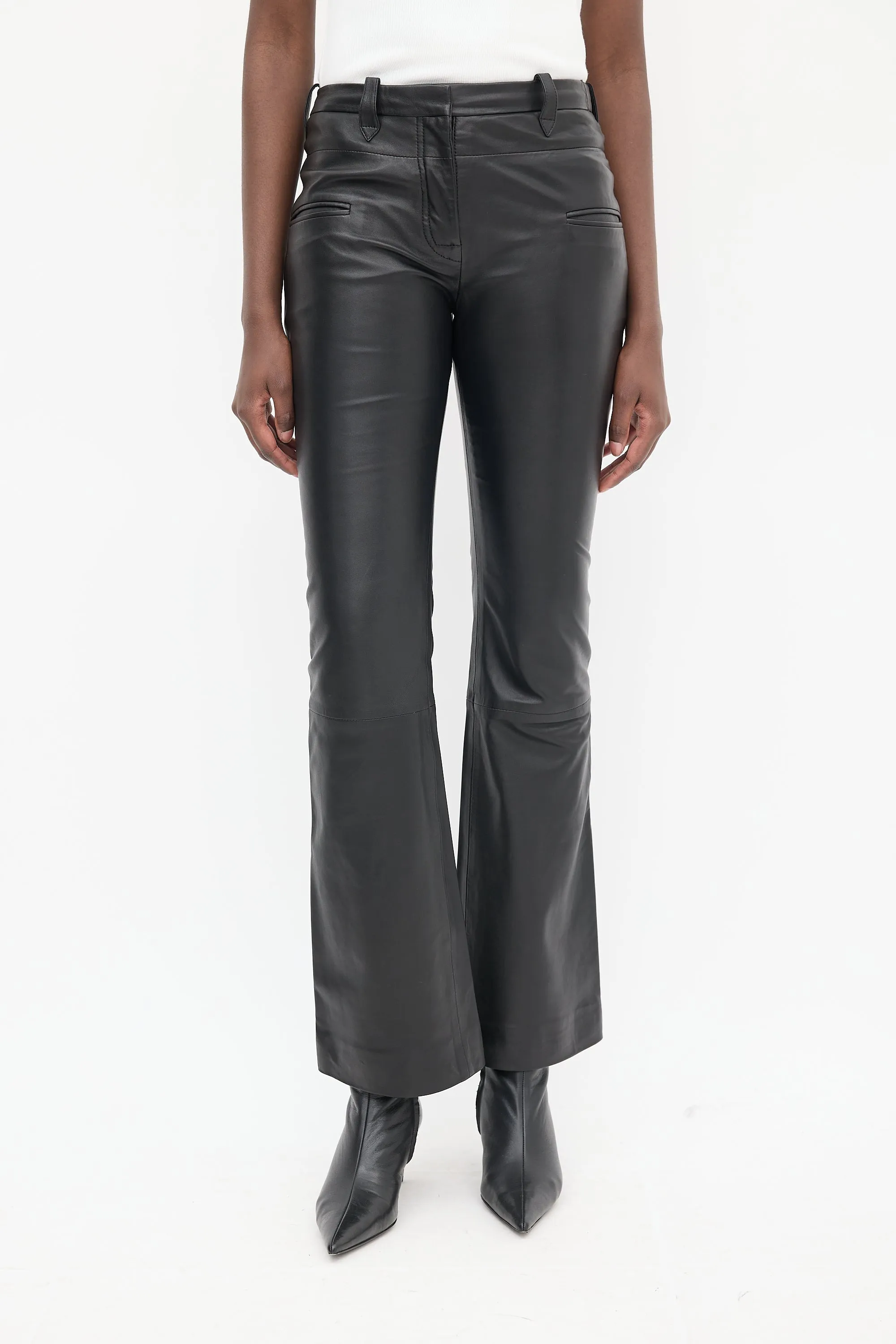 Black Leather Flared Trouser