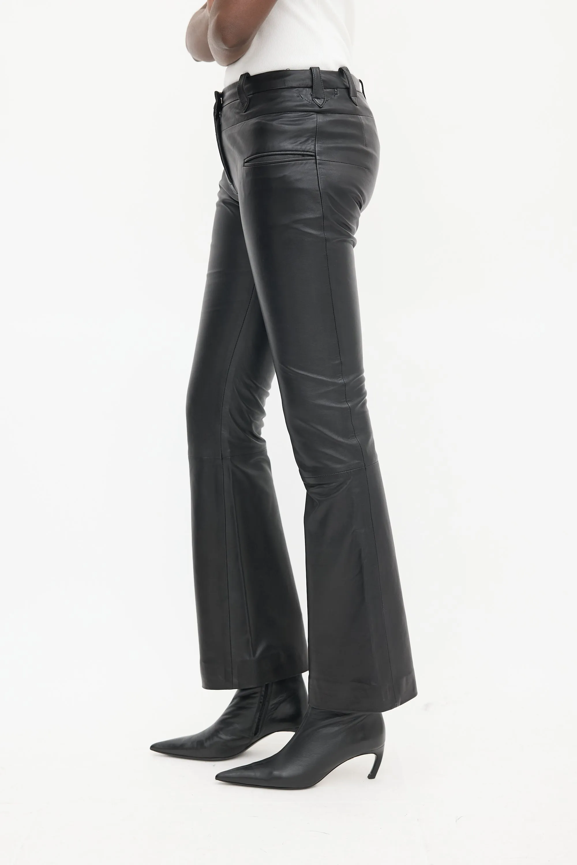 Black Leather Flared Trouser
