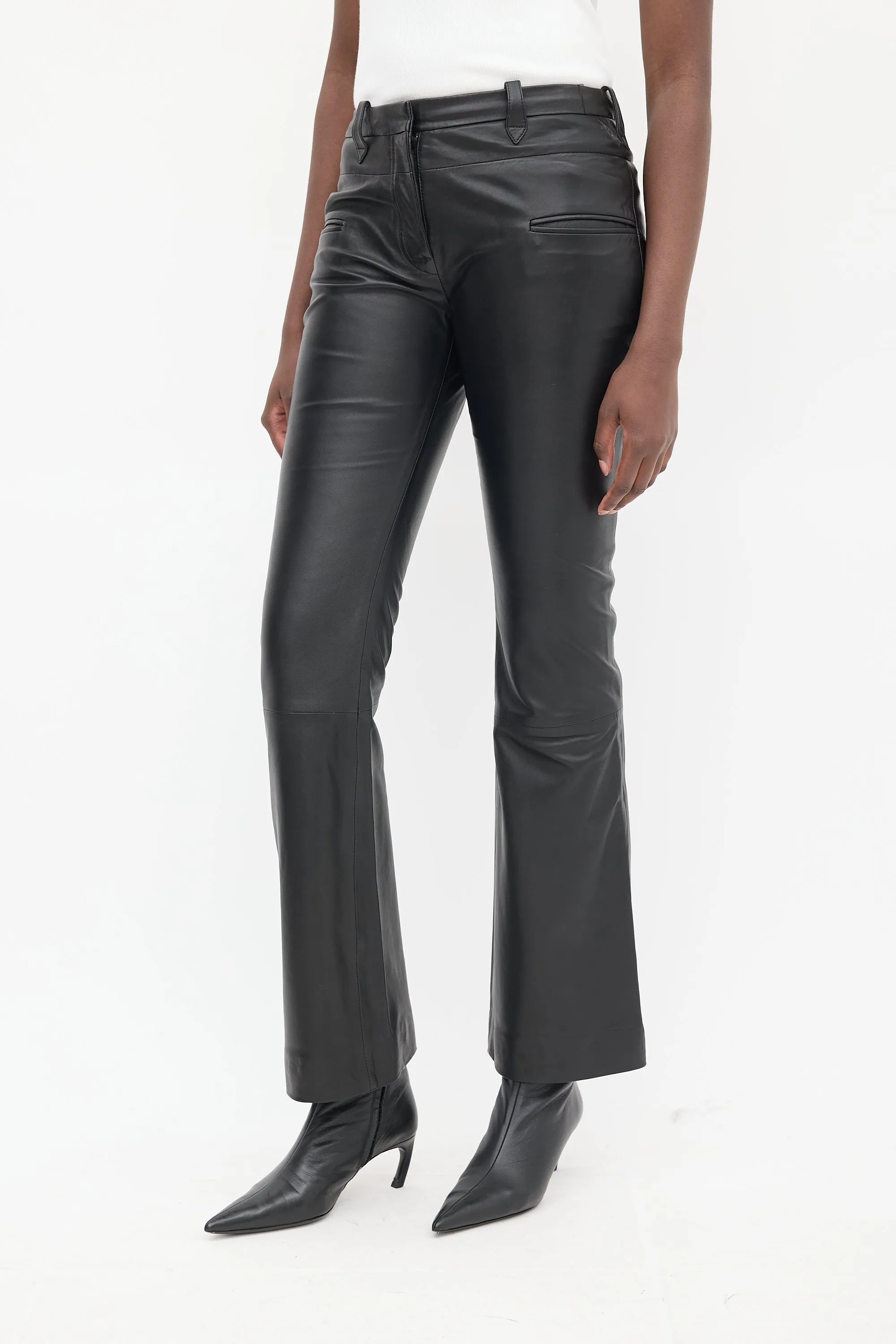 Black Leather Flared Trouser