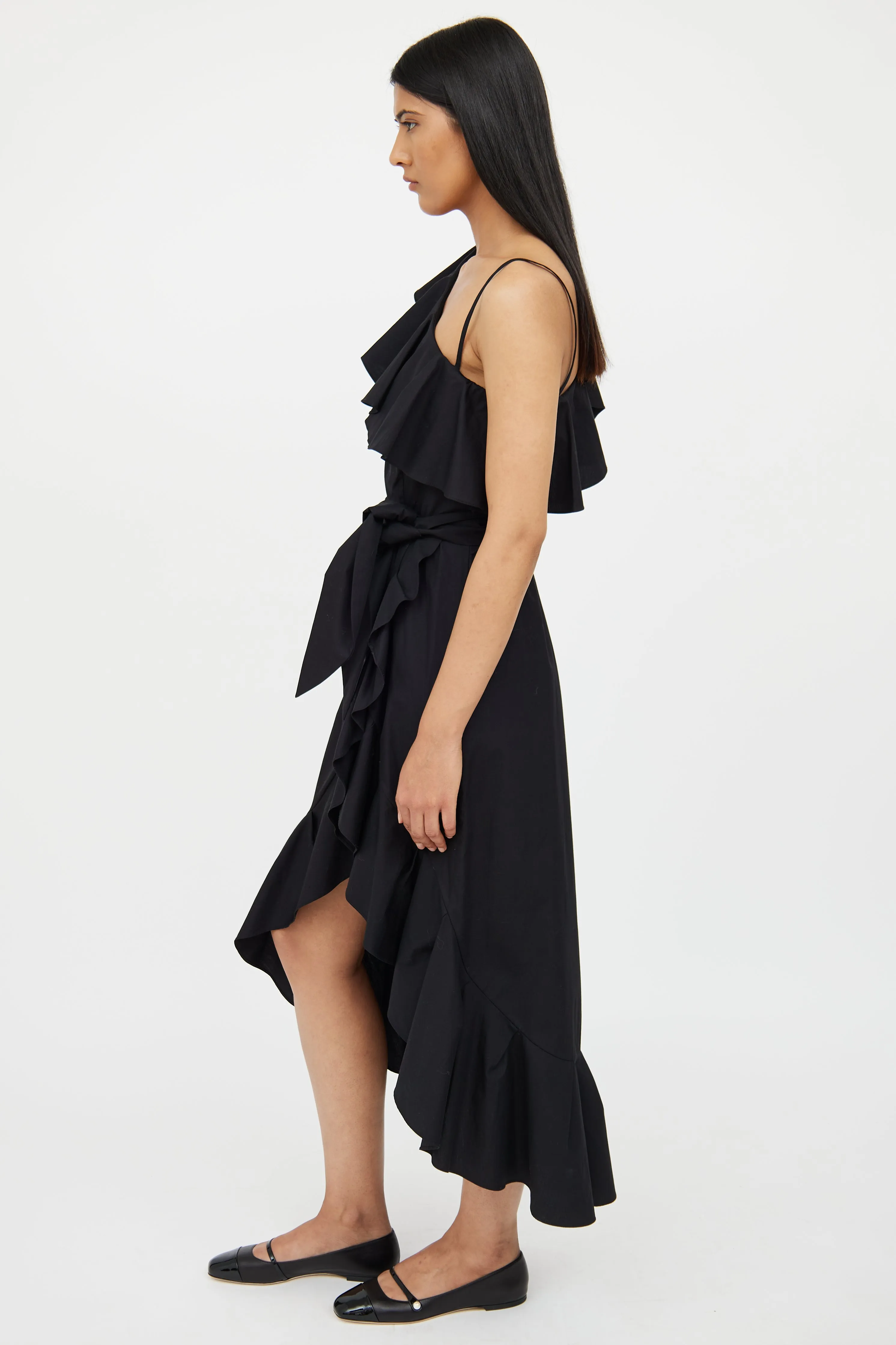 Black Ruffle One Shoulder Dress