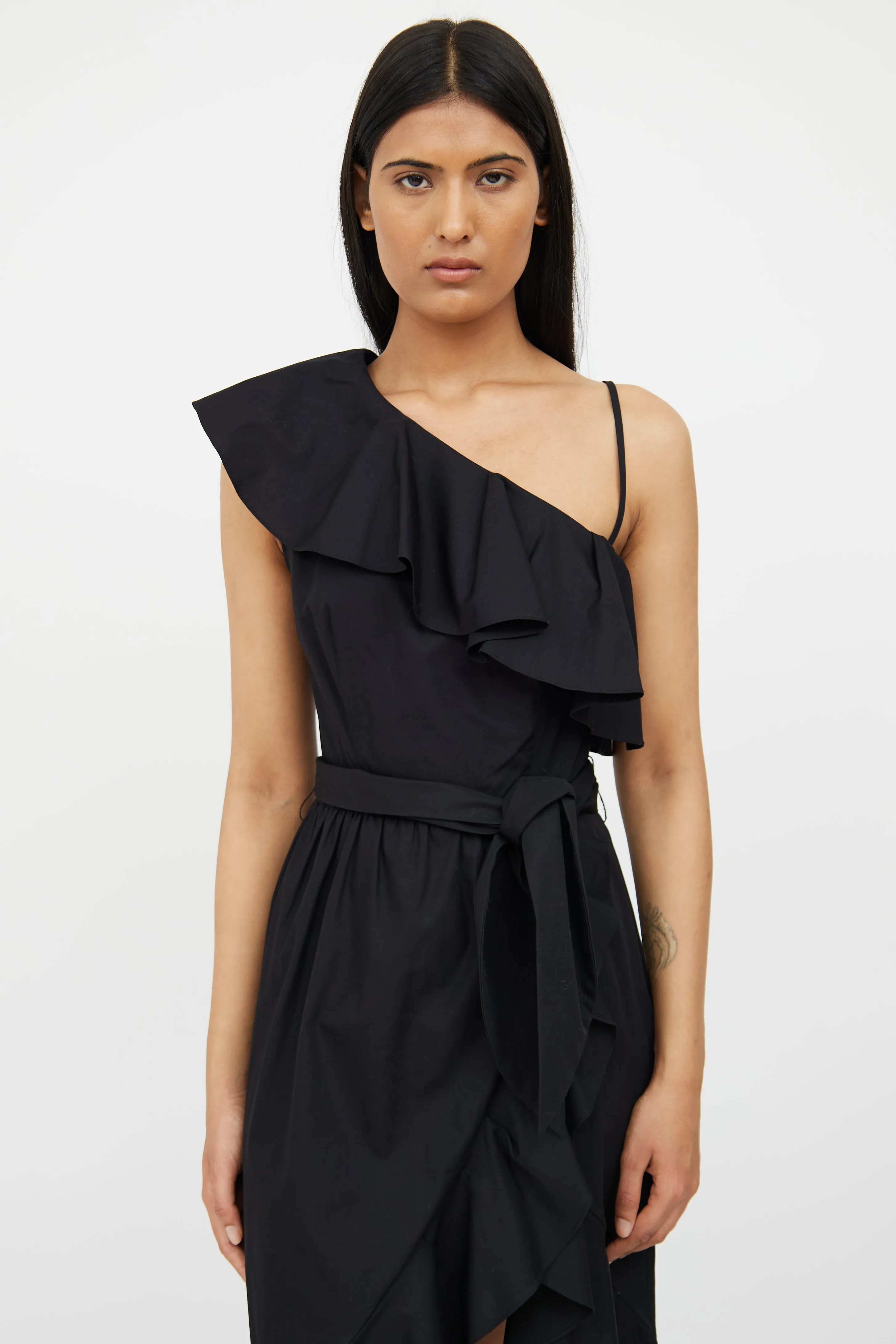 Black Ruffle One Shoulder Dress
