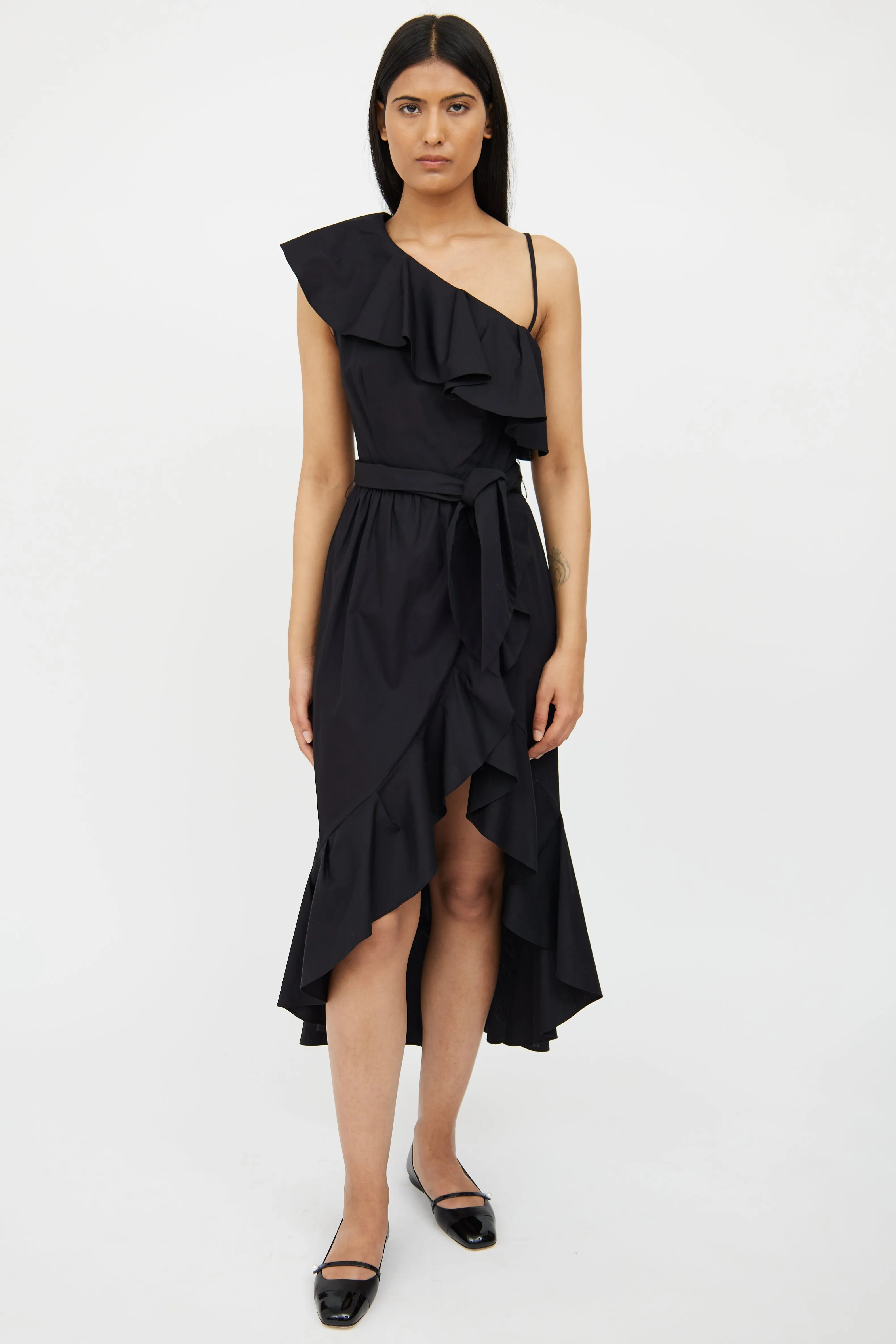 Black Ruffle One Shoulder Dress