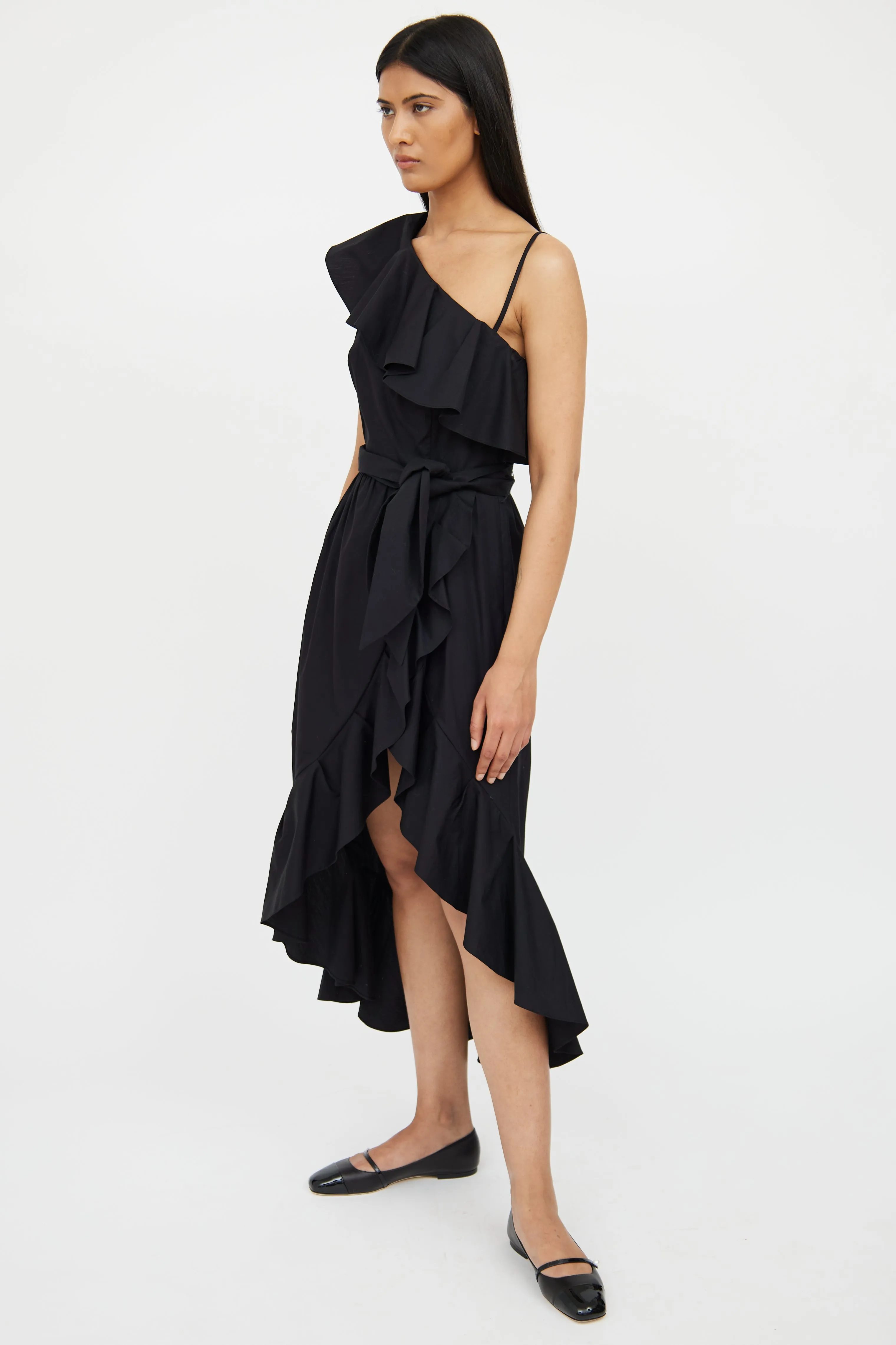Black Ruffle One Shoulder Dress