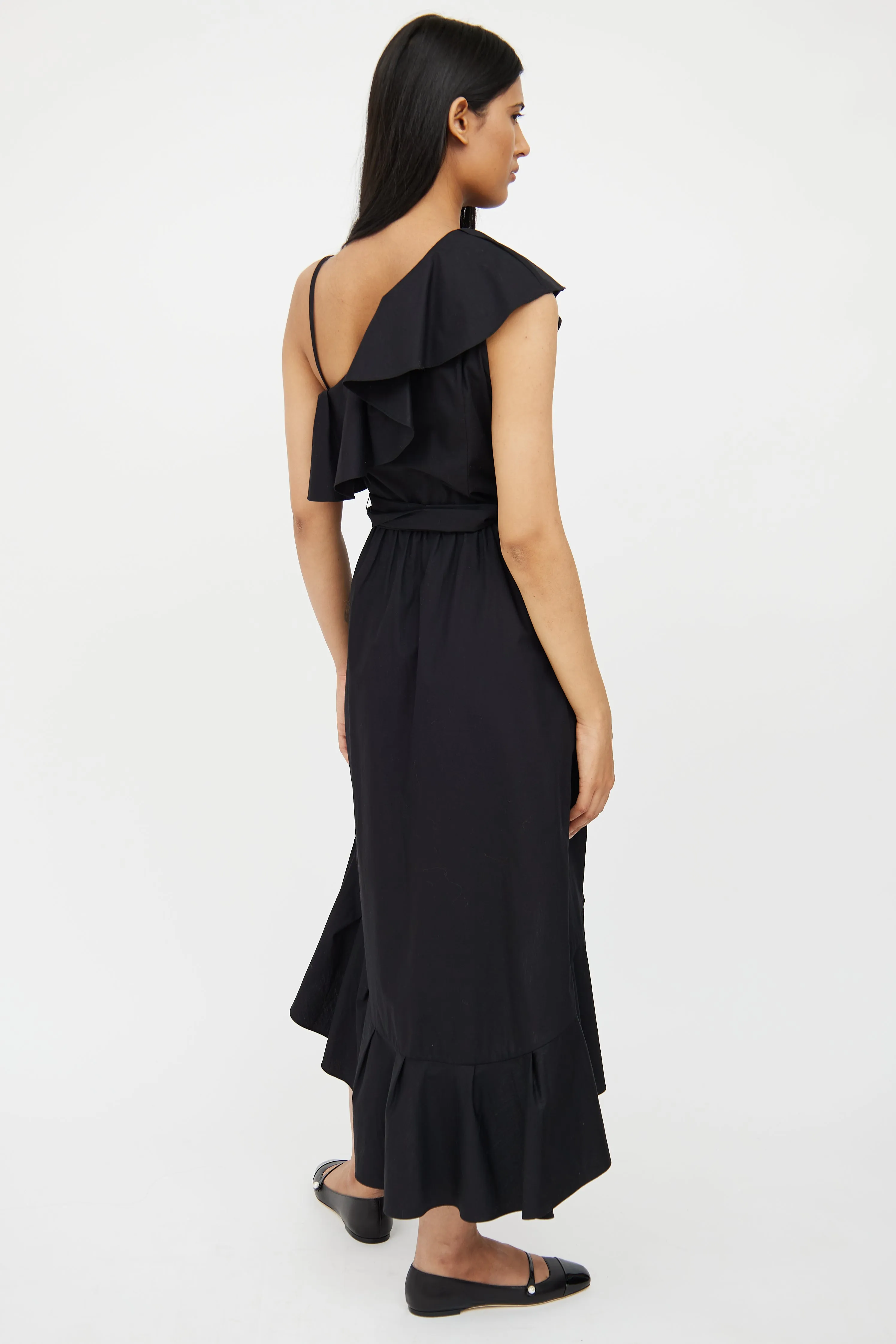 Black Ruffle One Shoulder Dress