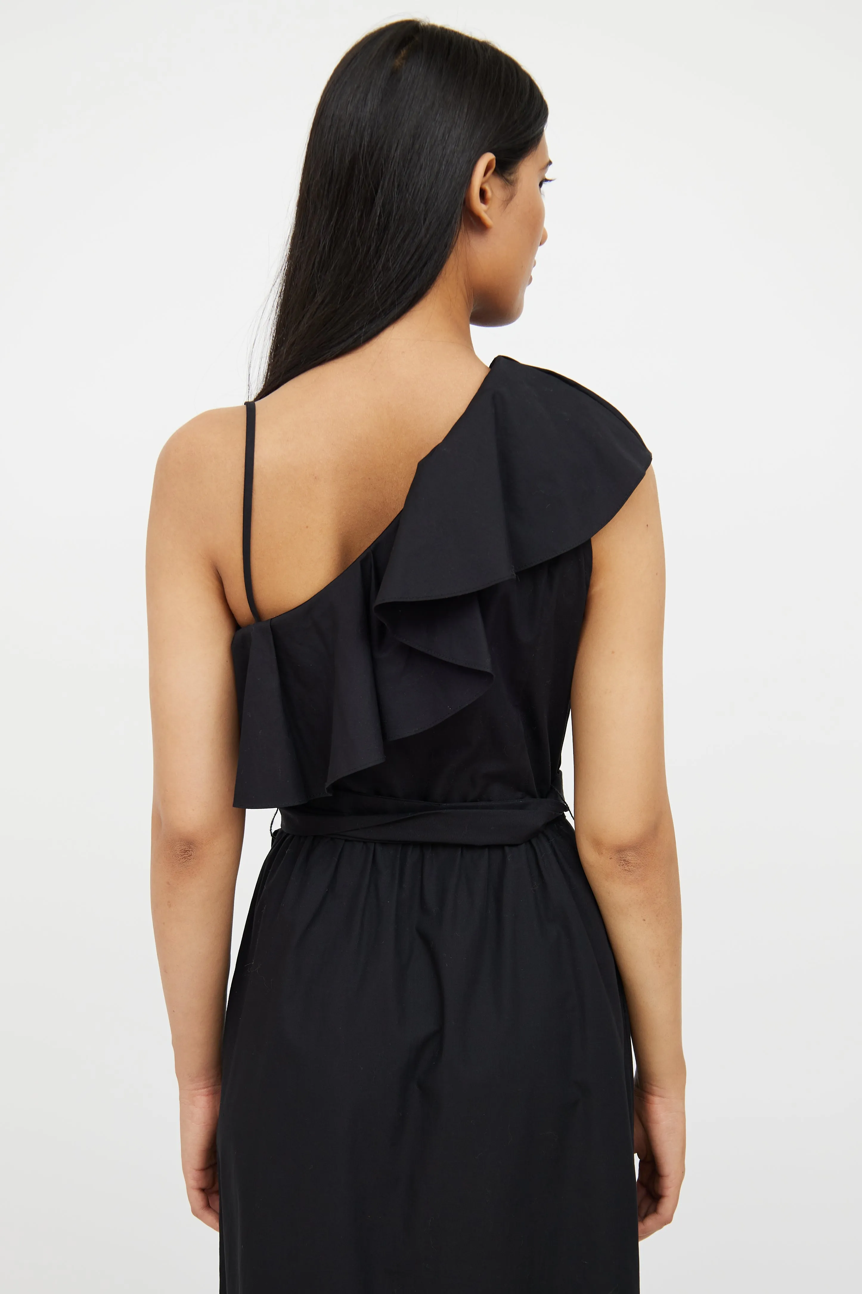 Black Ruffle One Shoulder Dress