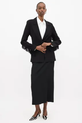 Black Wool Fringe Single Breasted Blazer