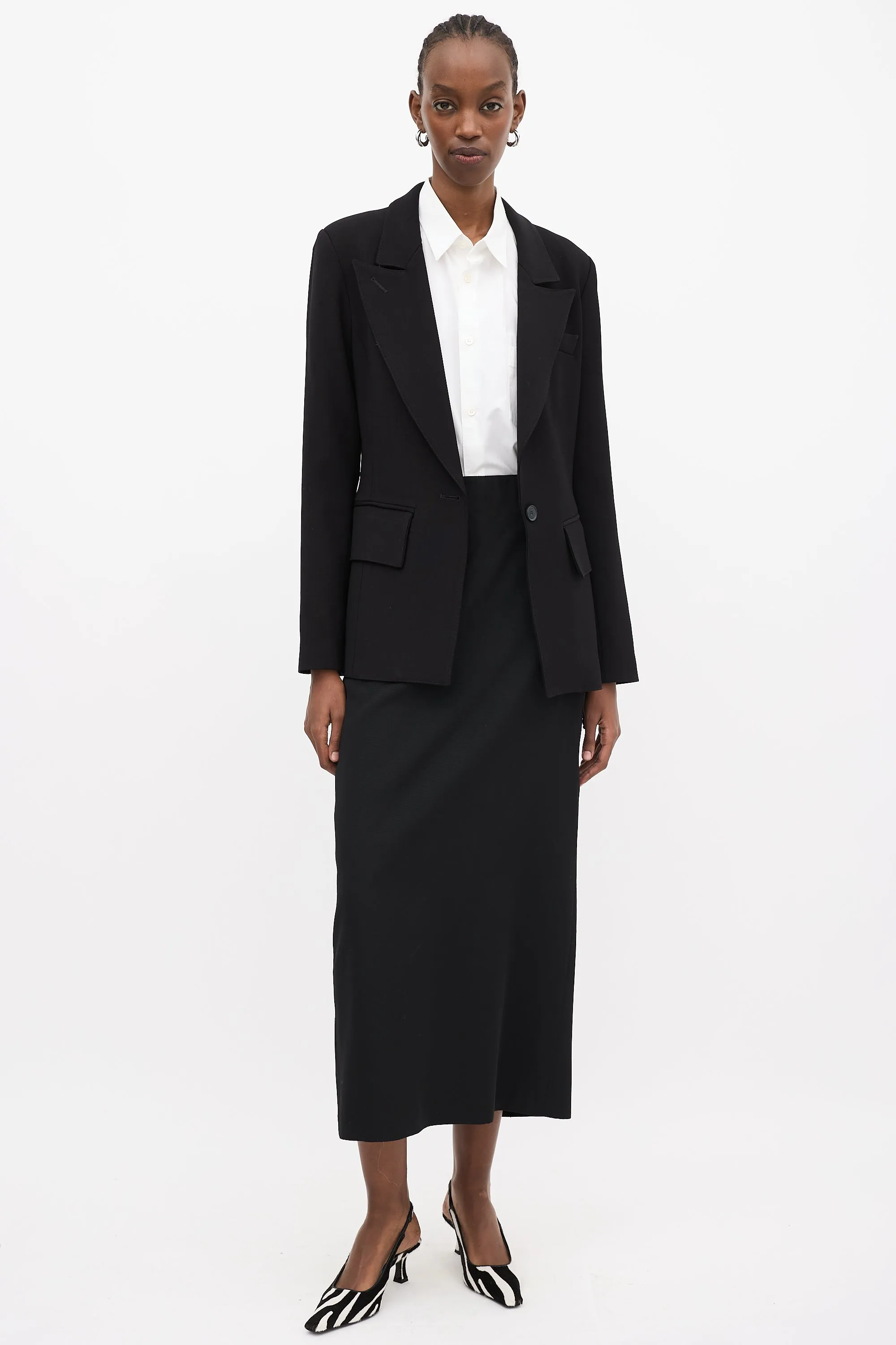 Black Wool Fringe Single Breasted Blazer