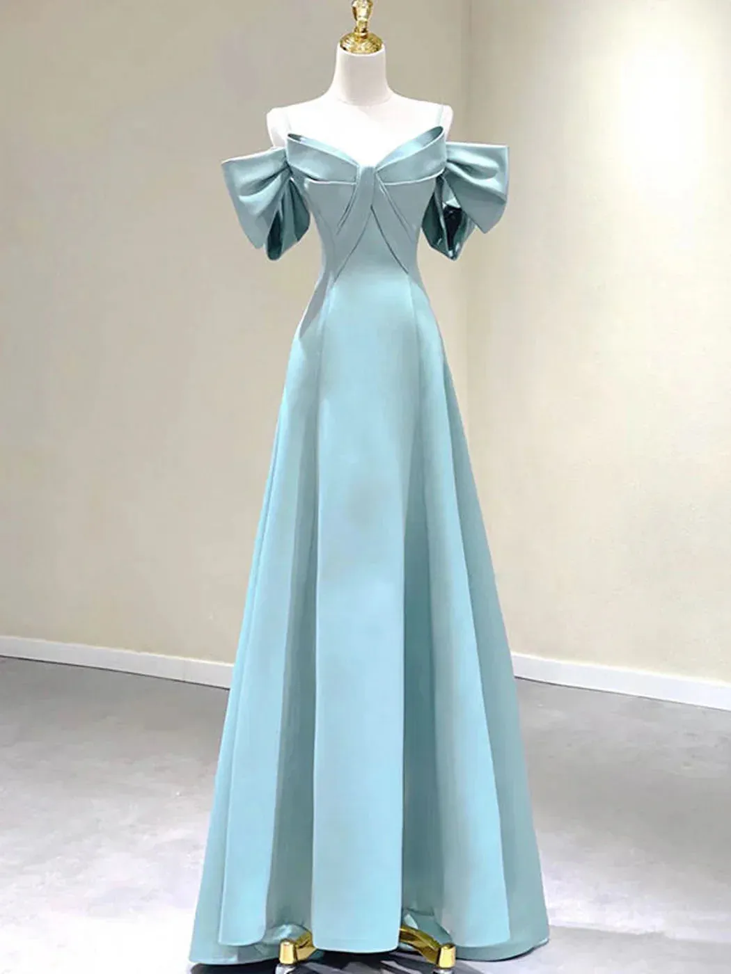 Blue A-Line Satin Long Prom Dresses Long Formal Dresses Elegant Evening Dress december wedding guest dress