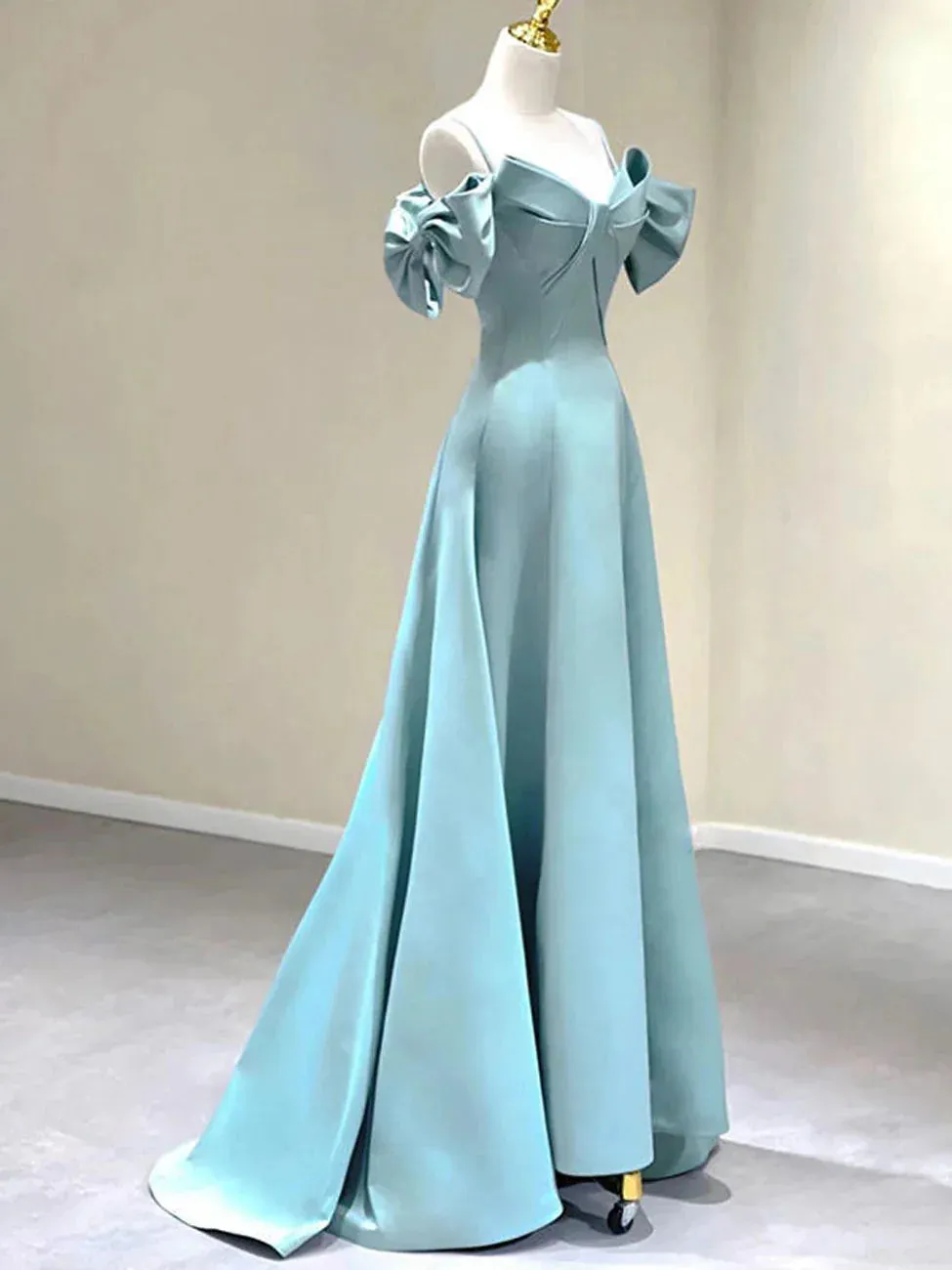 Blue A-Line Satin Long Prom Dresses Long Formal Dresses Elegant Evening Dress december wedding guest dress