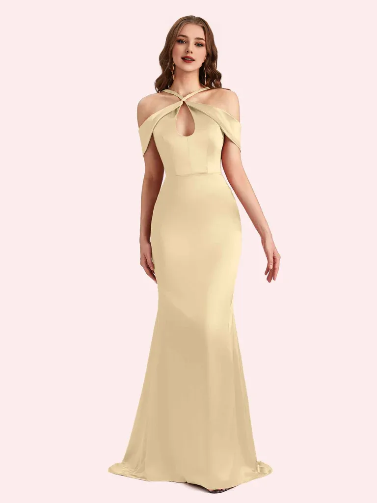 Bridesmaid Dresses For Wedding Off Shouder Spaghetti Straps Mermaid Soft Satin