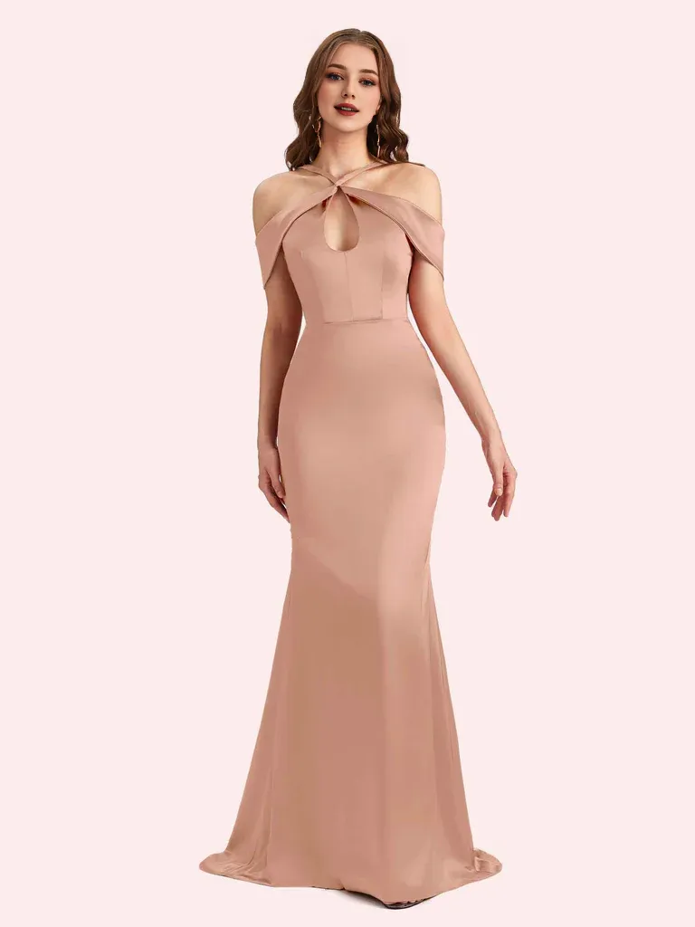 Bridesmaid Dresses For Wedding Off Shouder Spaghetti Straps Mermaid Soft Satin