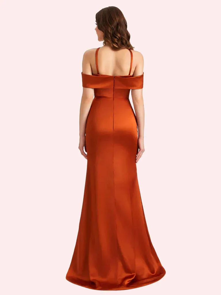 Bridesmaid Dresses For Wedding Off Shouder Spaghetti Straps Mermaid Soft Satin