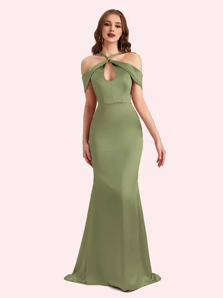 Bridesmaid Dresses For Wedding Off Shouder Spaghetti Straps Mermaid Soft Satin