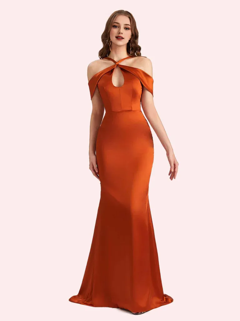 Bridesmaid Dresses For Wedding Off Shouder Spaghetti Straps Mermaid Soft Satin