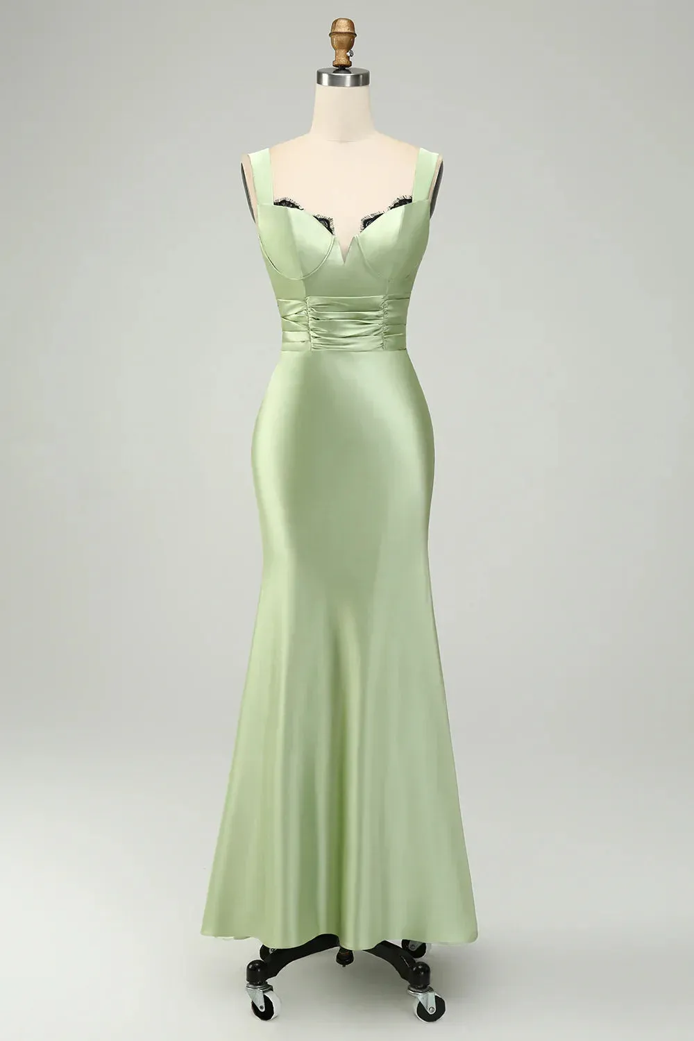 Elegant Mermaid Prom Dresses Asymmetrical Satin Bridesmaid Dress Green