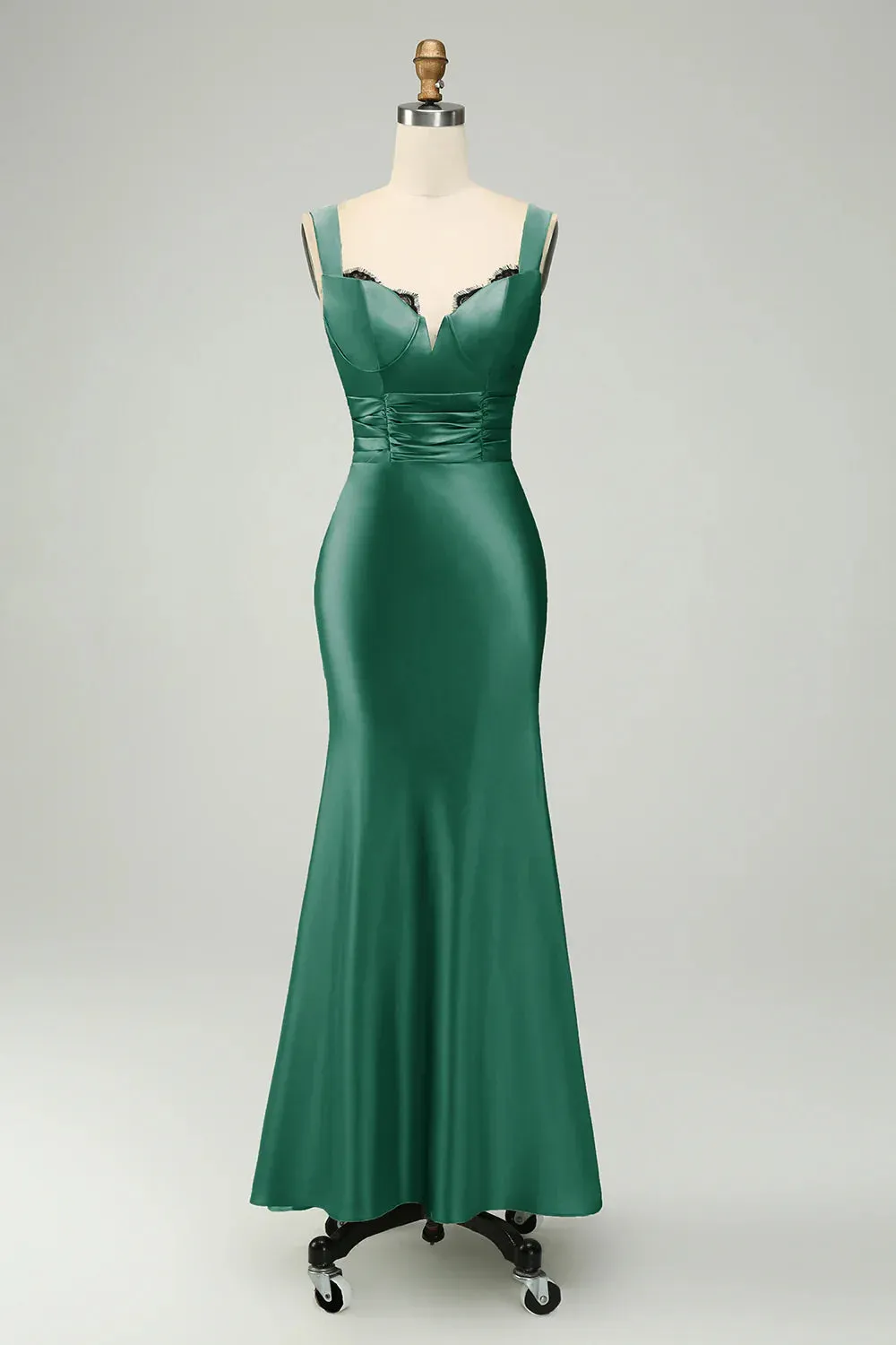 Elegant Mermaid Prom Dresses Asymmetrical Satin Bridesmaid Dress Green
