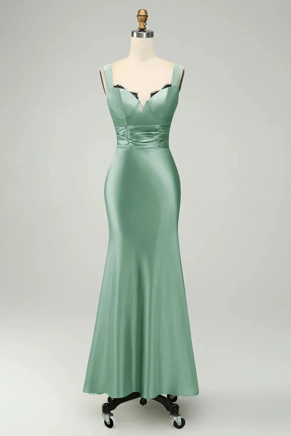 Elegant Mermaid Prom Dresses Asymmetrical Satin Bridesmaid Dress Green