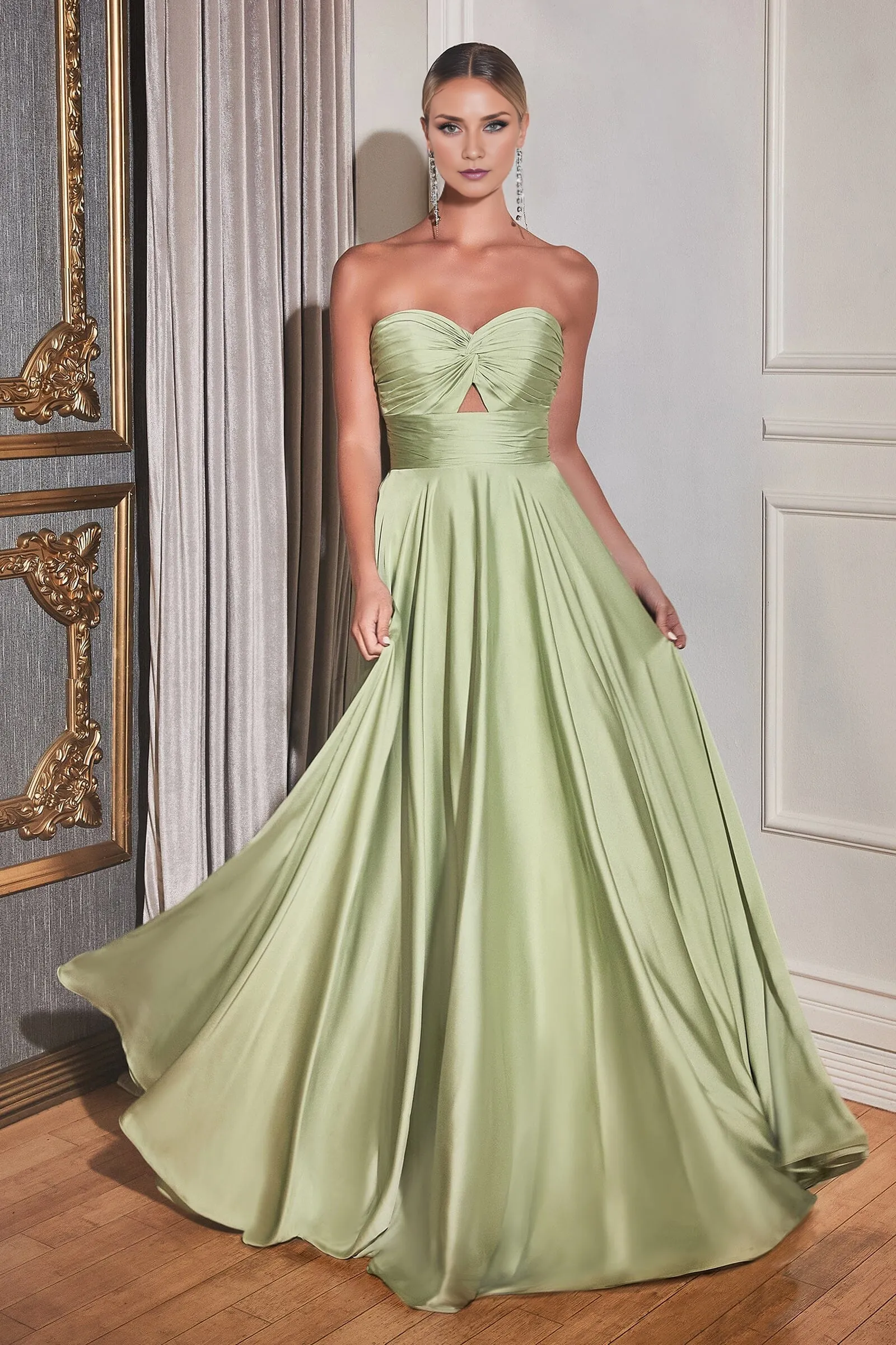 Elegant Prom Dresses Long Satin Strapless Keyhole Dress Evening Dress