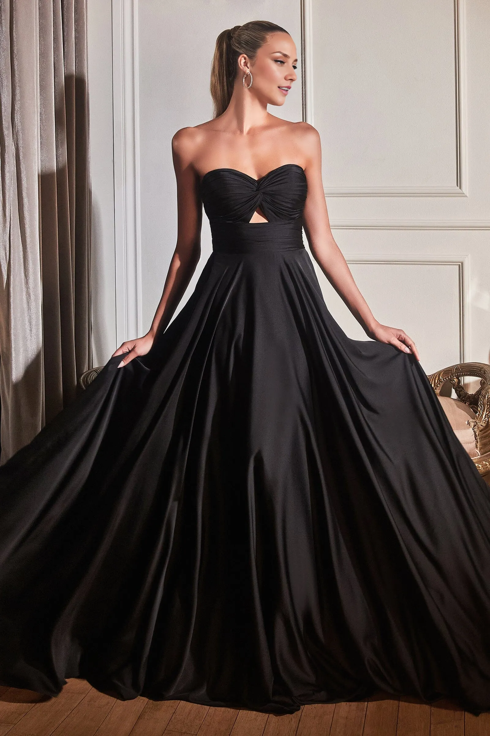 Elegant Prom Dresses Long Satin Strapless Keyhole Dress Evening Dress