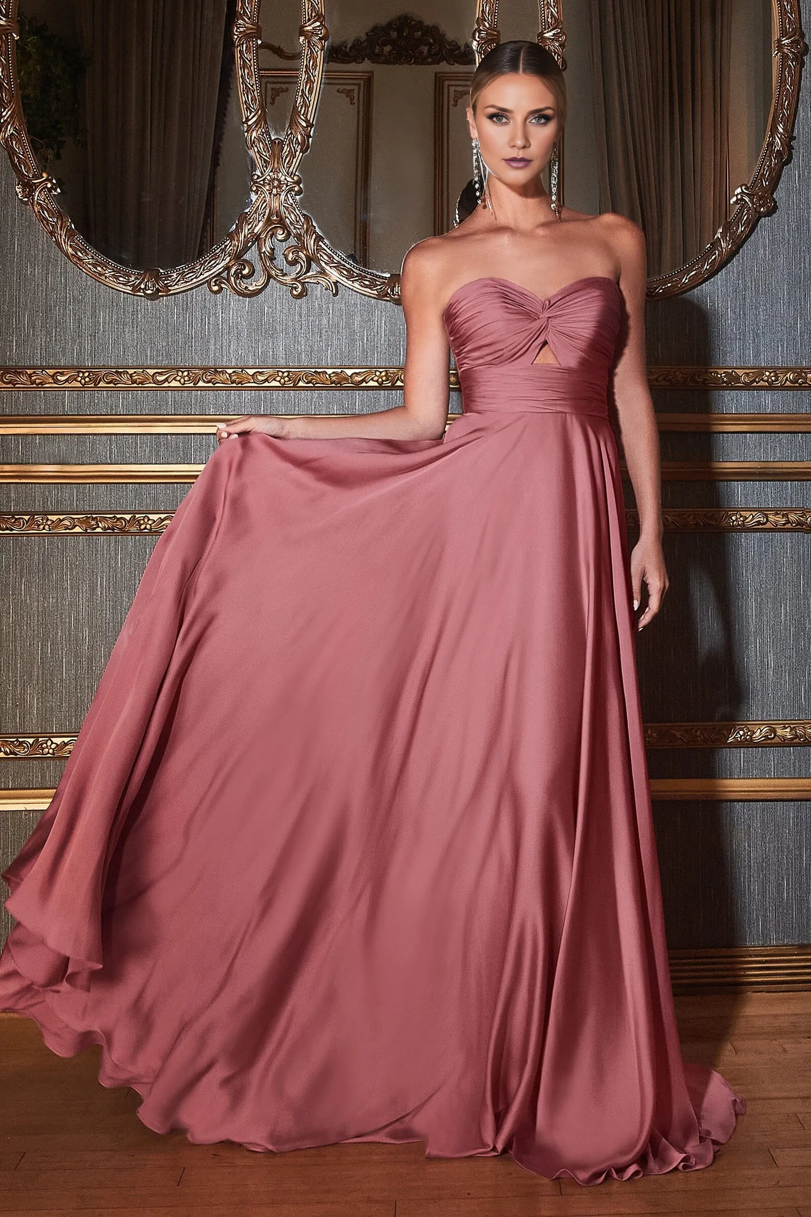 Elegant Prom Dresses Long Satin Strapless Keyhole Dress Evening Dress