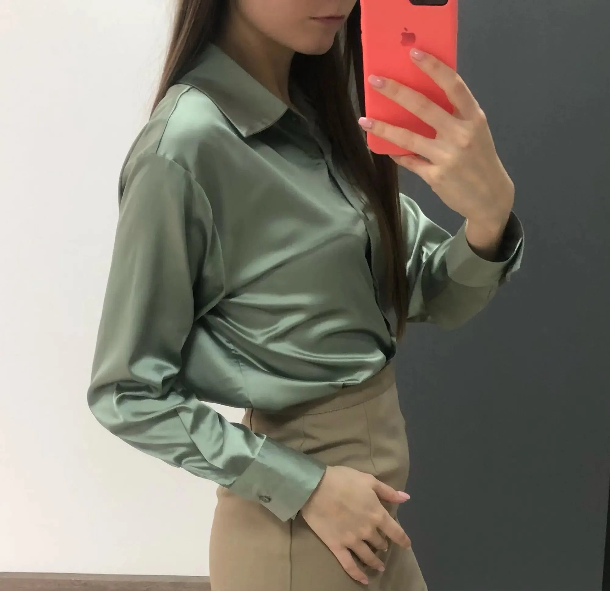 Elegant Satin Loose Women Work Professional Shirt Turn-down Collar Ladies Blouse Autumn Button Silk Tops