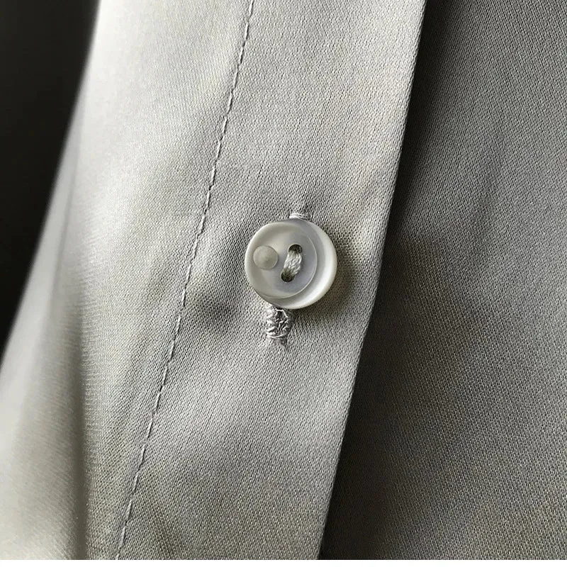 Elegant Satin Loose Women Work Professional Shirt Turn-down Collar Ladies Blouse Autumn Button Silk Tops