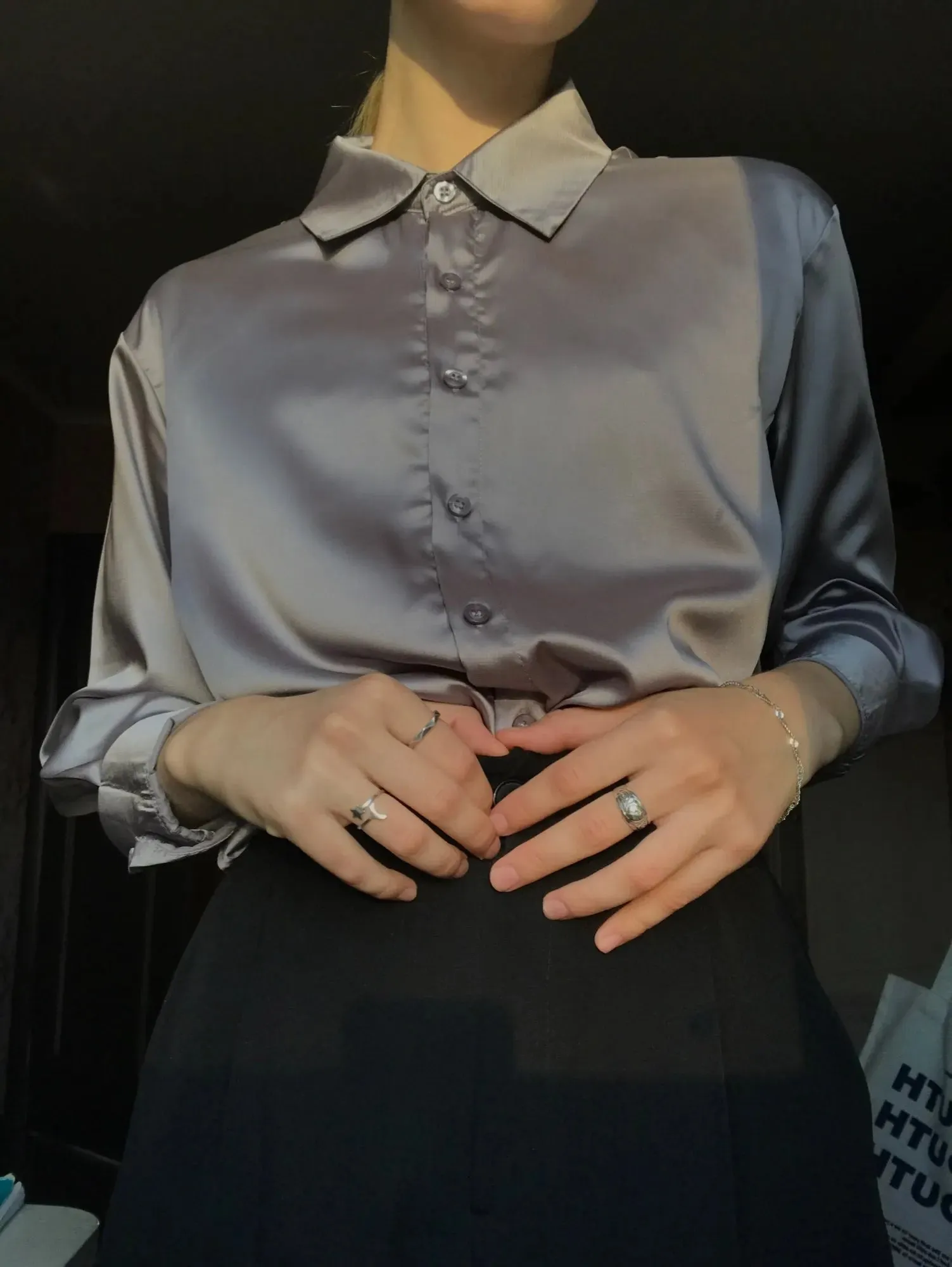 Elegant Satin Loose Women Work Professional Shirt Turn-down Collar Ladies Blouse Autumn Button Silk Tops