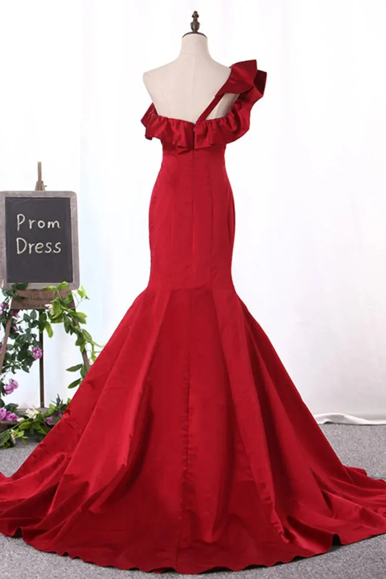 Evening Dresses Satin One Shoulder Mermaid Sweep Train