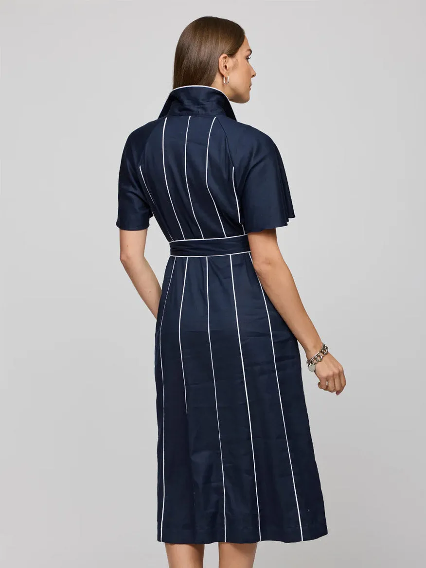 Hinson Wu Joanna Elbow Sleeve Dress in Navy/White