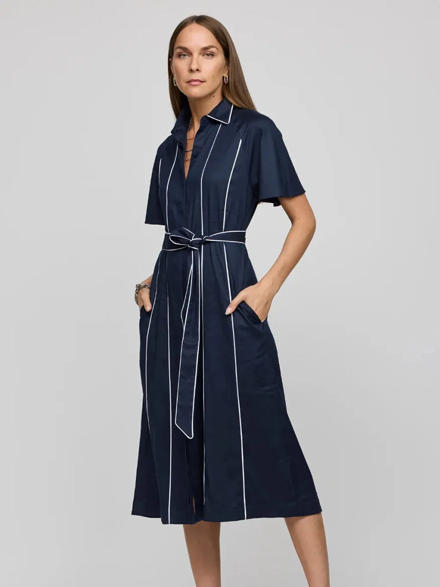 Hinson Wu Joanna Elbow Sleeve Dress in Navy/White