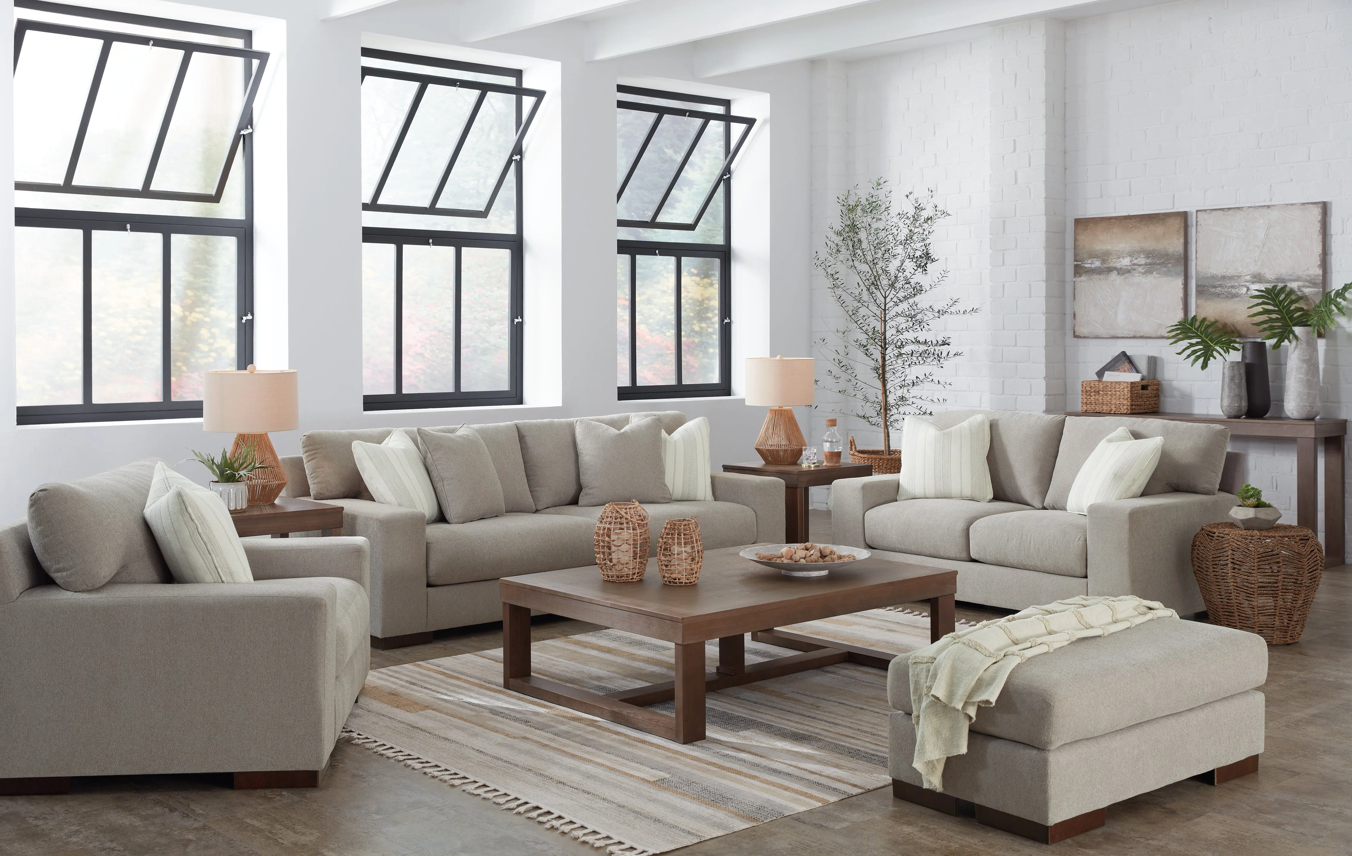 Maggie Sofa, Loveseat, Chair and Ottoman in Flax