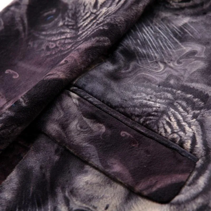 Men's Casual Slim Fit Velvet Blazer With Tigers Print
