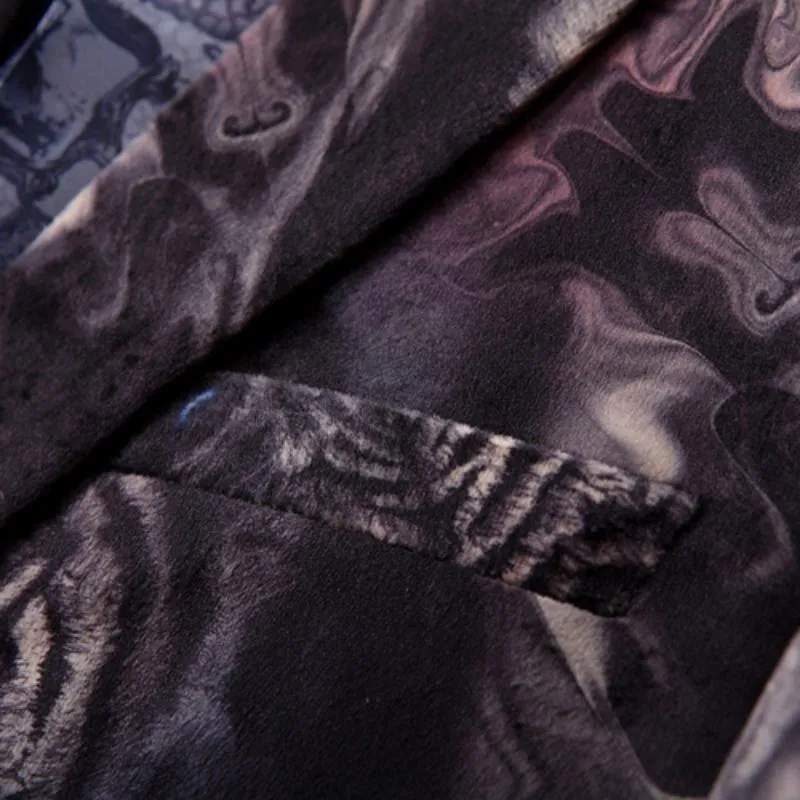 Men's Casual Slim Fit Velvet Blazer With Tigers Print