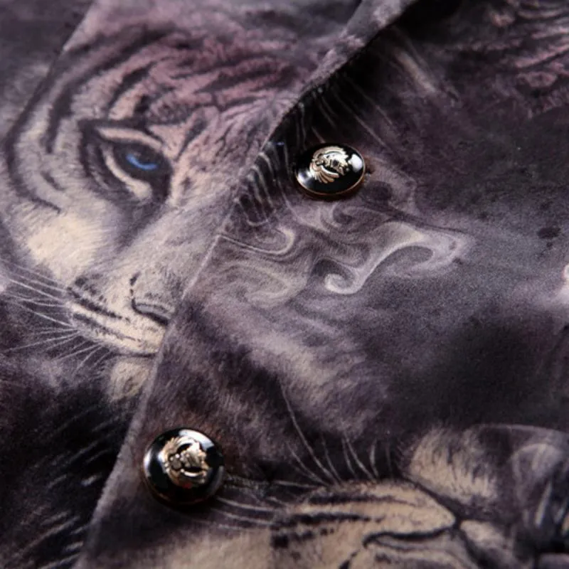 Men's Casual Slim Fit Velvet Blazer With Tigers Print