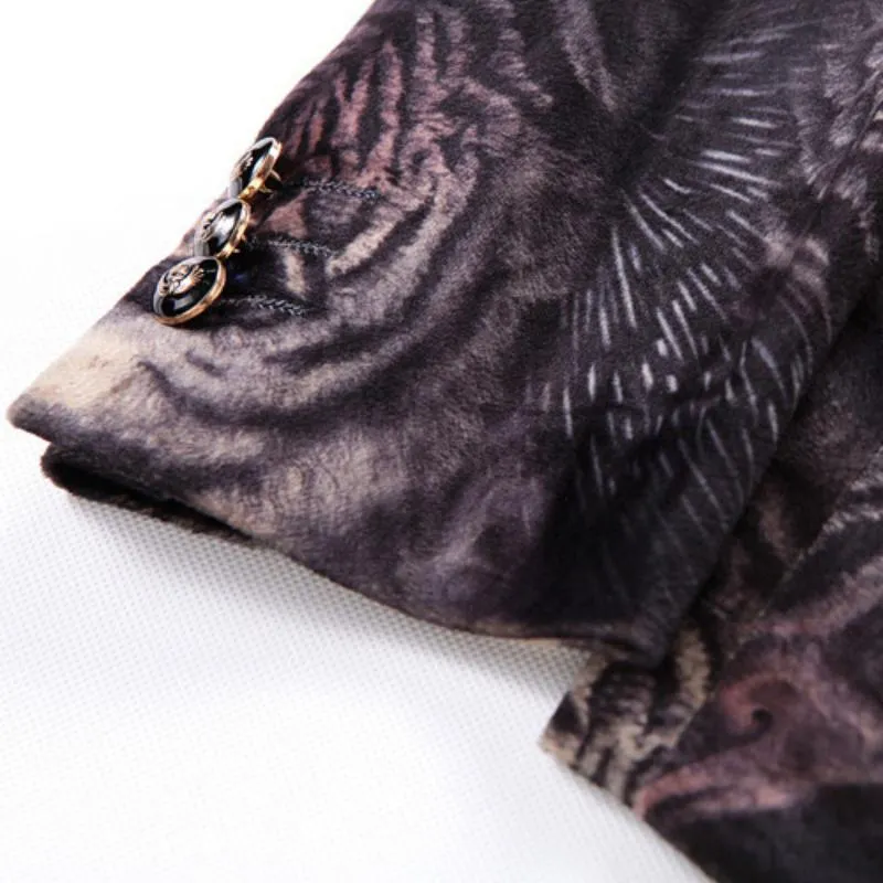 Men's Casual Slim Fit Velvet Blazer With Tigers Print