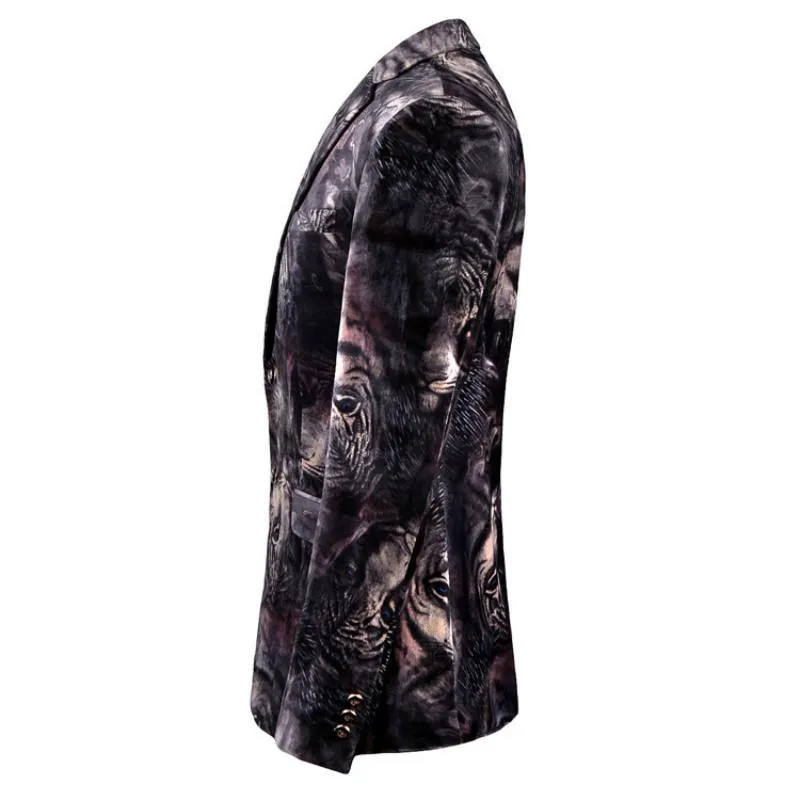 Men's Casual Slim Fit Velvet Blazer With Tigers Print