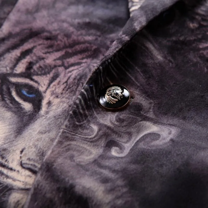 Men's Casual Slim Fit Velvet Blazer With Tigers Print