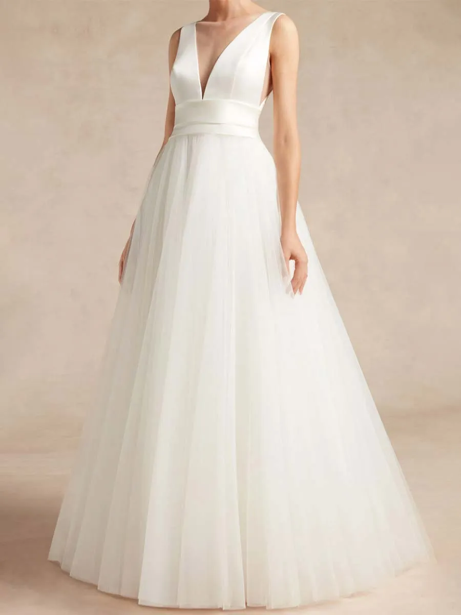 Modern A Line Wedding Dresses Sleeveless V Neck Organza