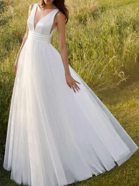Modern A Line Wedding Dresses Sleeveless V Neck Organza