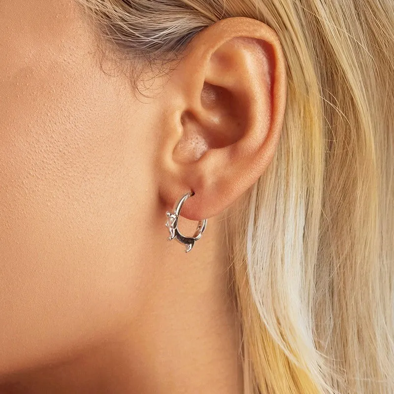 Refined Puppy Charm: Sterling Silver Dachshund Hoops