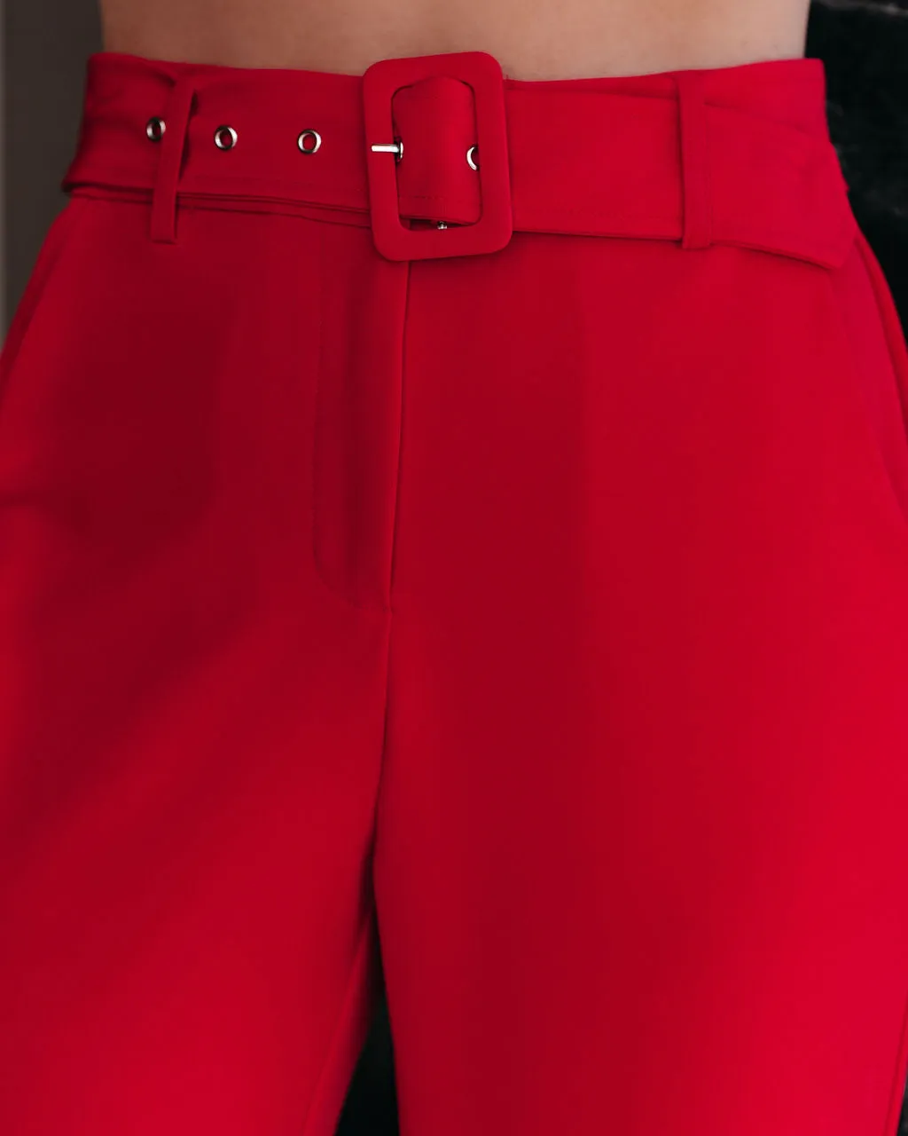 Runway Pocketed Belted Flare Trousers