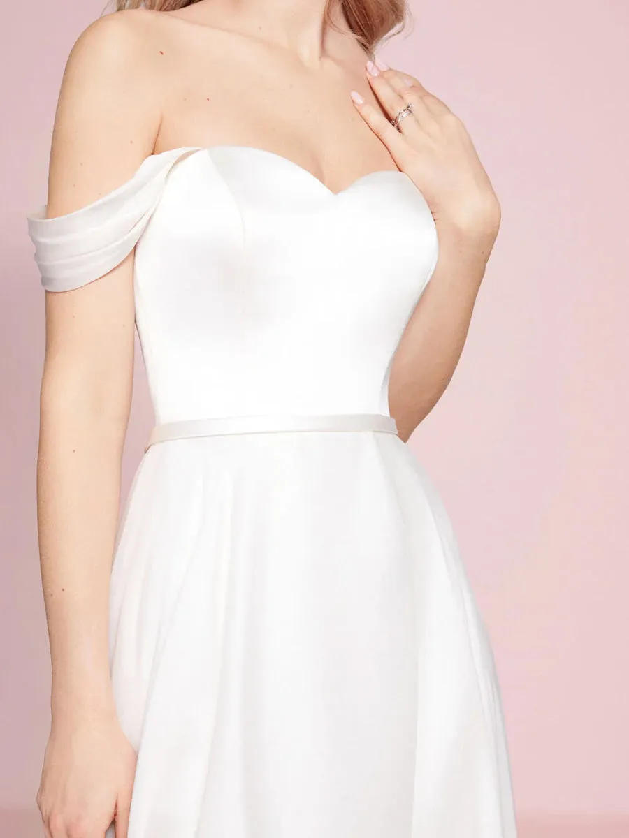 Satin Off The Shoulder Sweetheart Wedding Dress