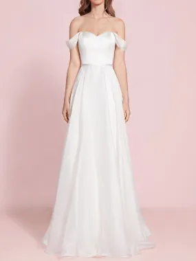 Satin Off The Shoulder Sweetheart Wedding Dress